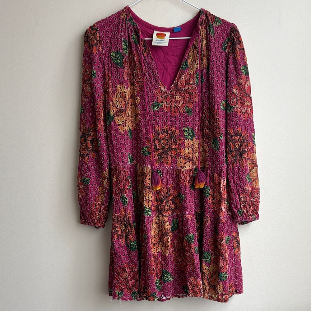 Farm Rio Pink Eyelet Tiered Tunic Dress